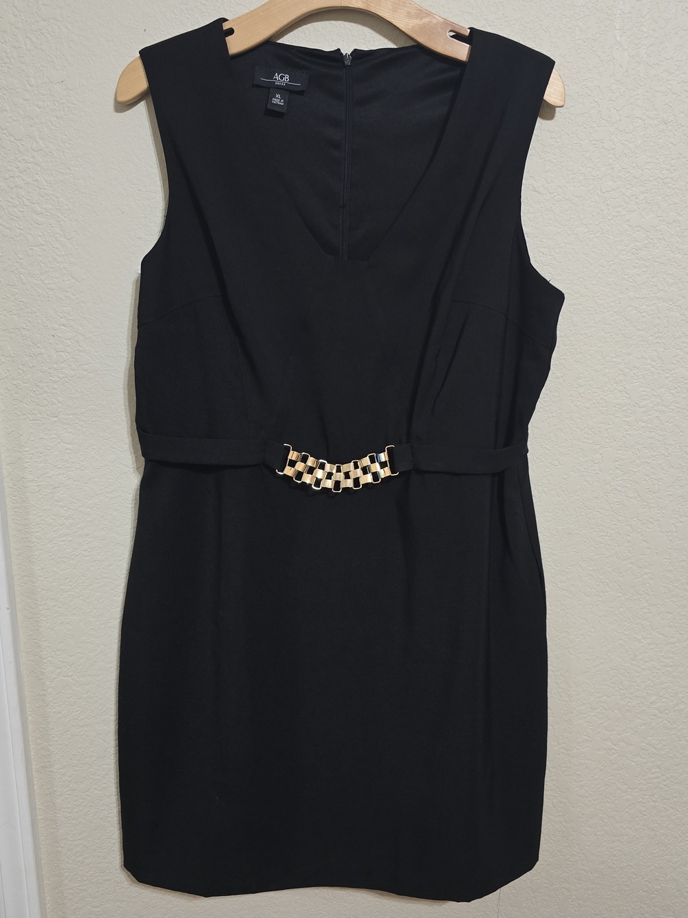 AGB Black Sheath Dress with Gold Accent Belt